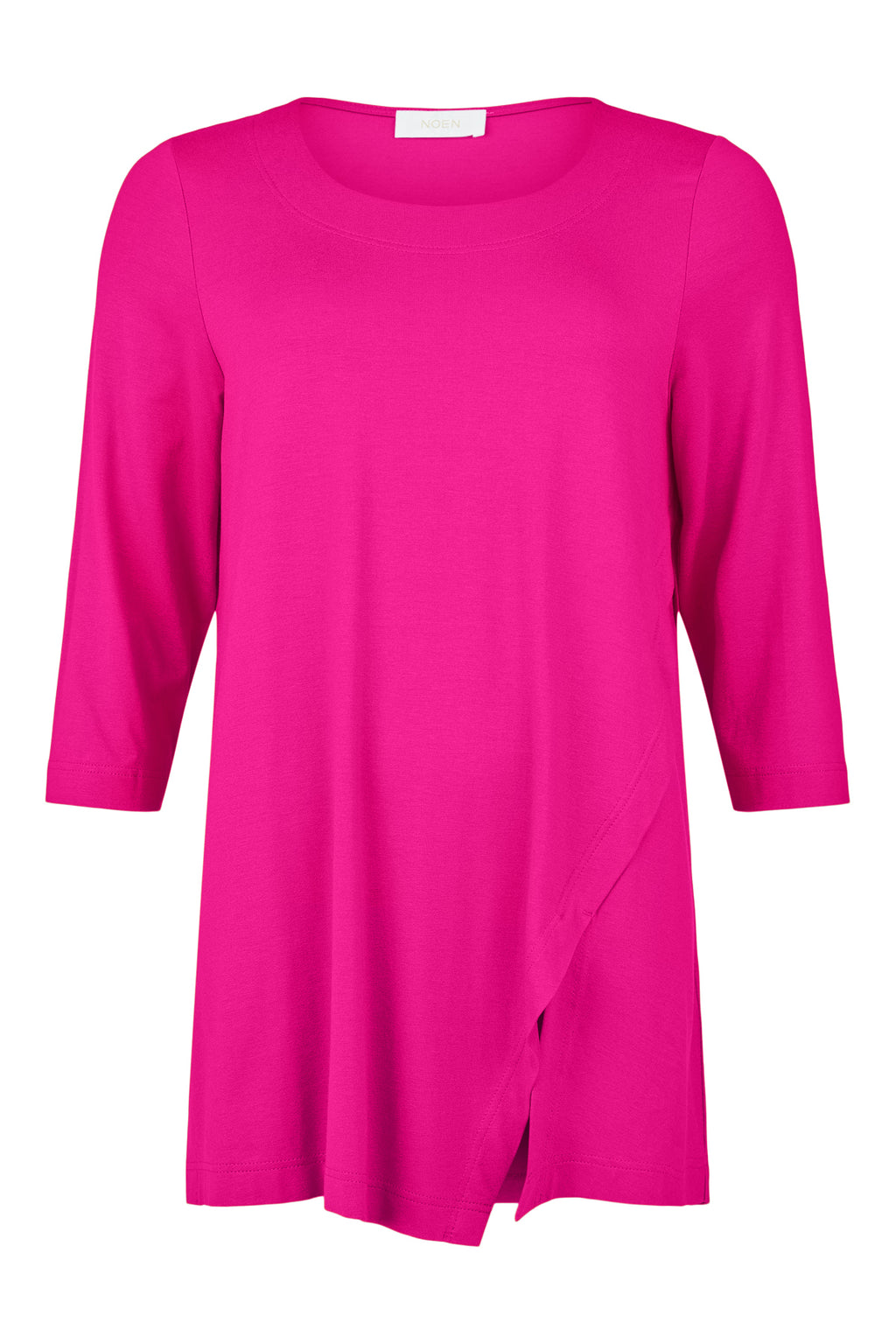 Upgrade Your Wardrobe with Noen Fashion Brand's Pink Soft Touch Jersey Top. Featuring Front Detailing on the Left Hand Side and a Trendy Bracelet Length Sleeve, this Top is the Perfect Combination of Style and Comfort. Get Yours Today and Experience the Chic Scoop Neckline!