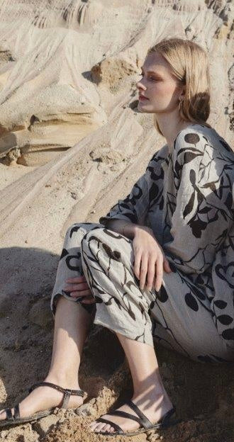 Noen Sand Textured Top With Leaf Print