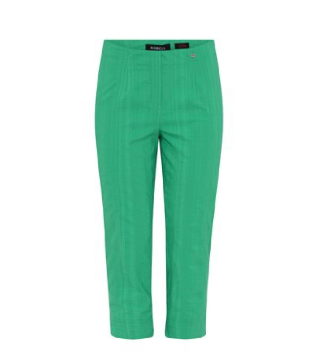 Robell Summer Green Marie Crop Seersucker Trouser