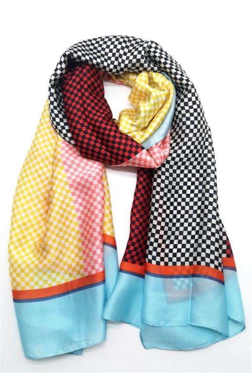 Eye catching  scarf with a silky feel.

This scarf is a favourite here at Evelin Brandt Belfast as it can be accessorized with lots of different colours.