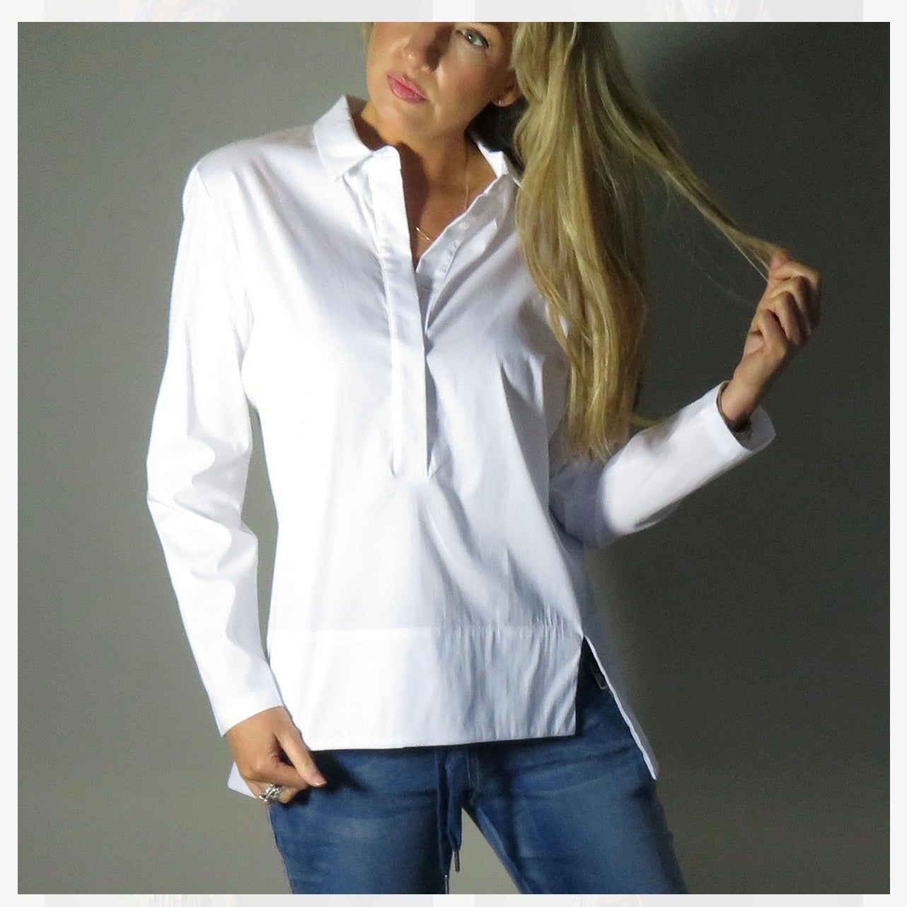 White Collar Cotton Square Shirt